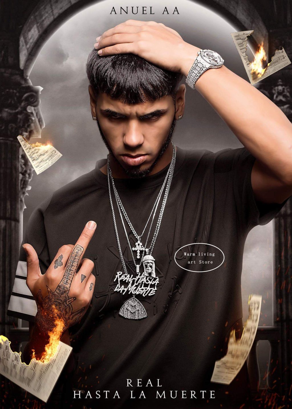 Hip Hop Rapper Anuel AA Poster Canvas Painting Music Album Poster Coffee House Bar Room Wall 9 - Anuel Store